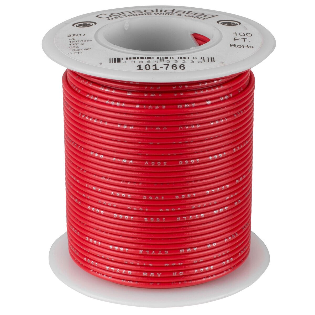 Consolidated 22 AWG Red Solid HookUp Wire 100 ft.